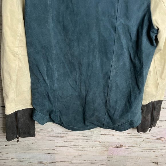 CHASER cream blue suede biker moto jacket size large - Picture 8 of 13